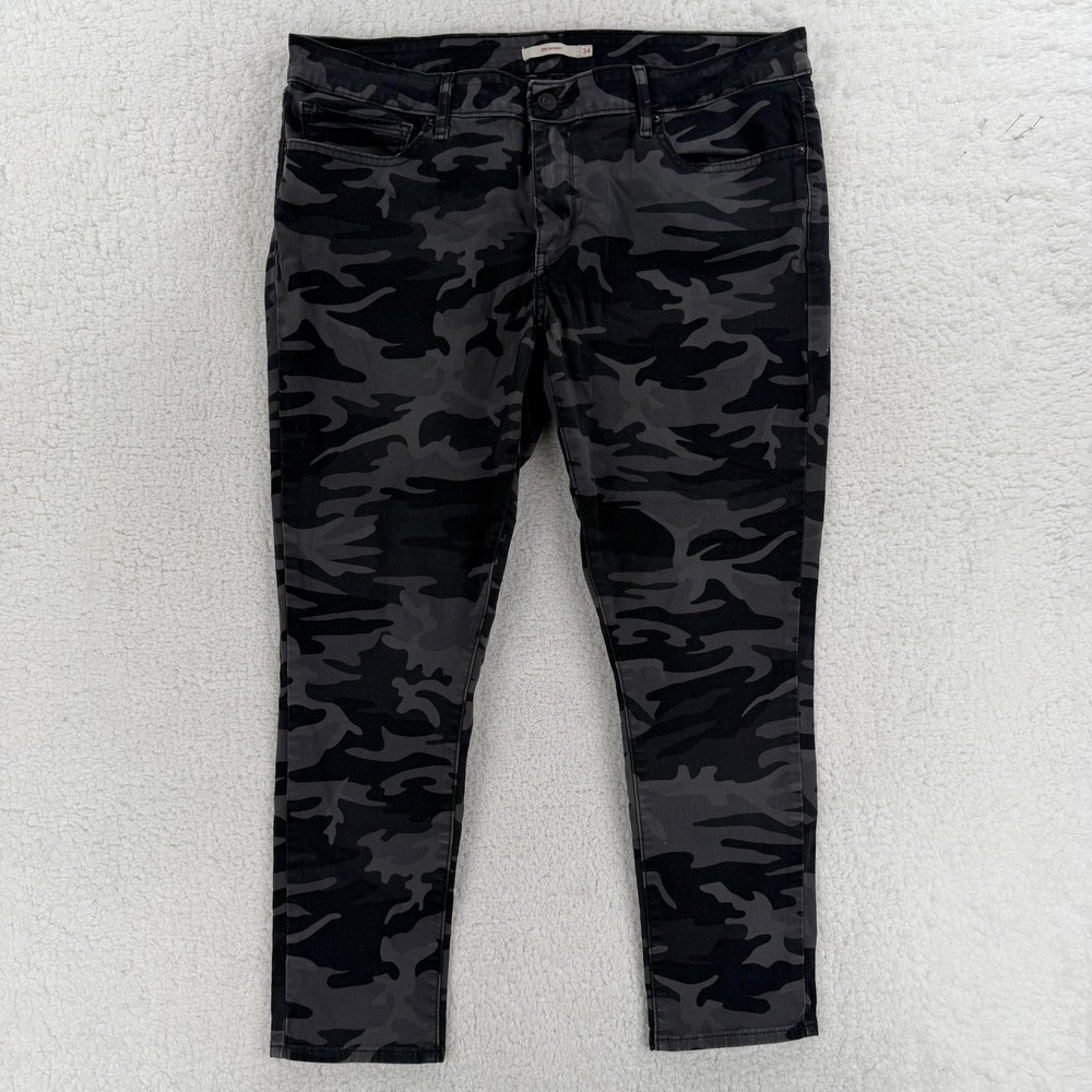 Levis 711 Skinny Jeans Womens 34 Gray Mid Rise Ankle Stretch‎ Camouflage Denim